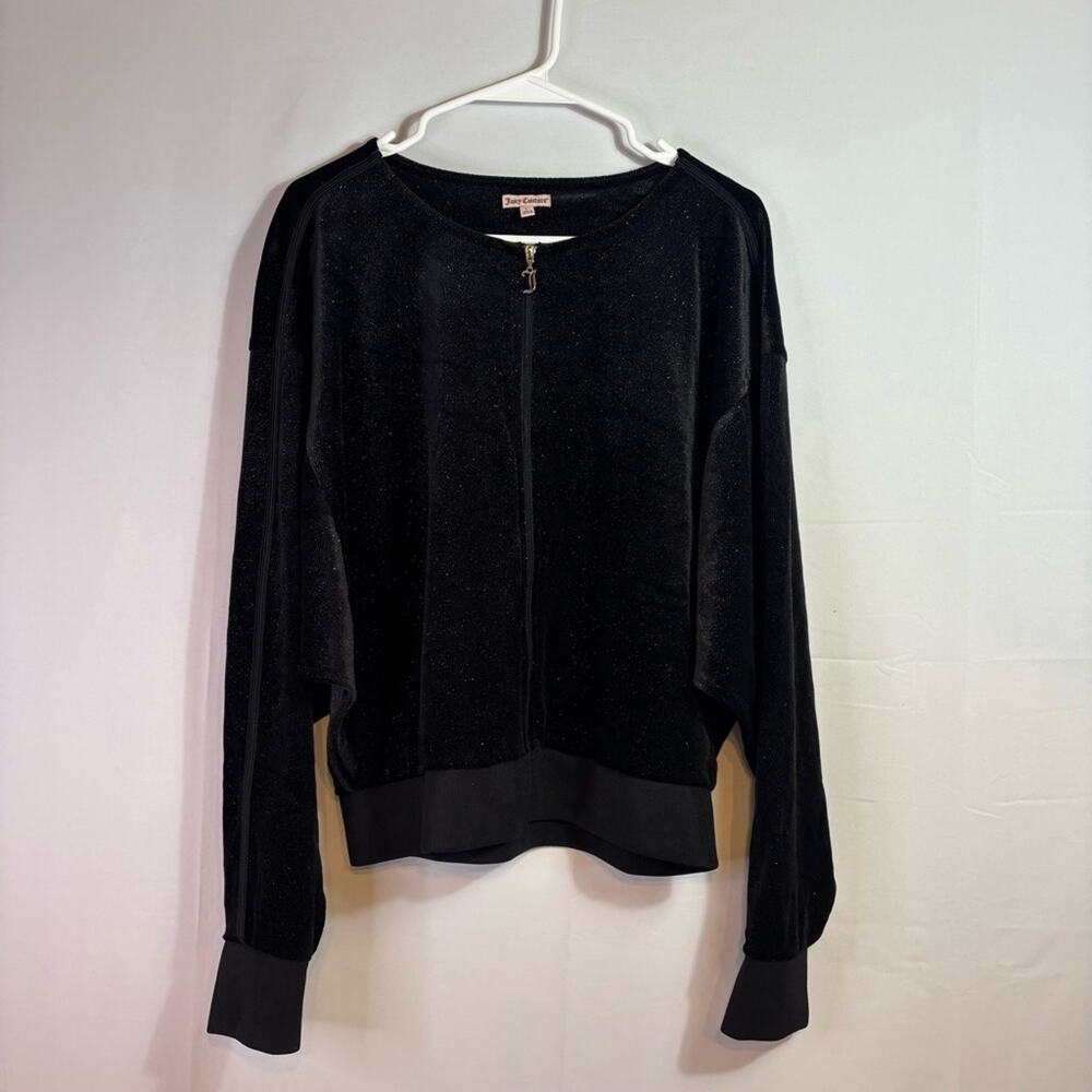 Juicy Couture Y2K Sparkly Black Velour Zip-up Sweatshirt Size Large D0075